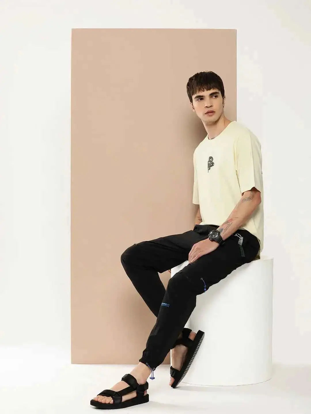 Difference of Opinion Cotton Oversized Fit Printed Half Sleeves Men&#39;s T-Shirt - Off White ( Pack of 1 )