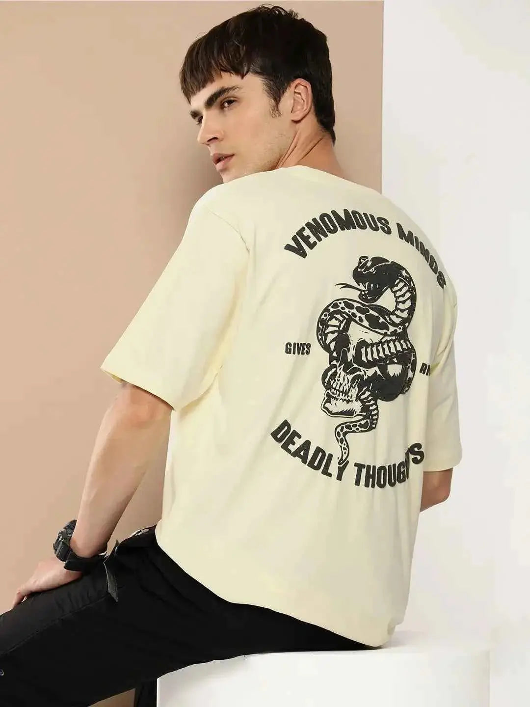 Difference of Opinion Cotton Oversized Fit Printed Half Sleeves Men&#39;s T-Shirt - Off White ( Pack of 1 )