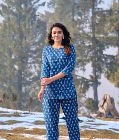 VAALIYAN Women Shirt Trouser Co-Ord Set ( Pack of 1 , Blue )