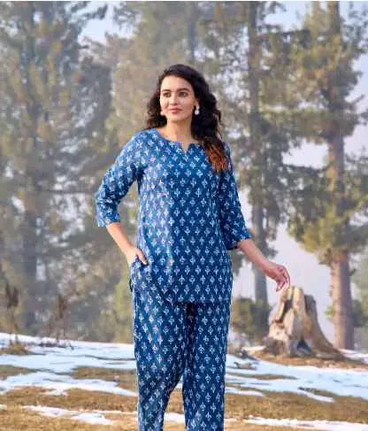 VAALIYAN Women Shirt Trouser Co-Ord Set ( Pack of 1 , Blue )