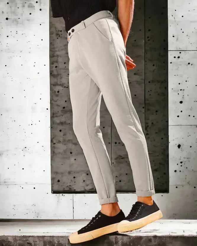 Men Regular Fit Silver Cotton Blend Trouser