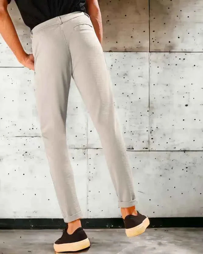 Men Regular Fit Silver Cotton Blend Trouser