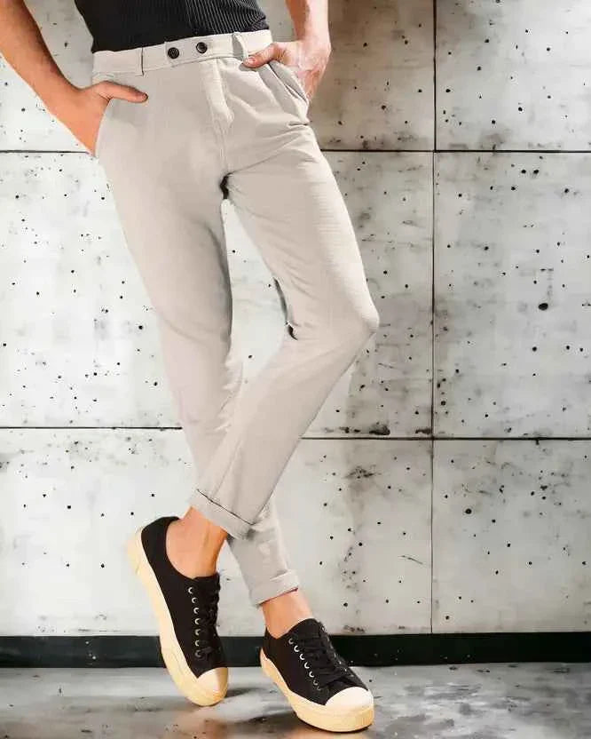 Men Regular Fit Silver Cotton Blend Trouser