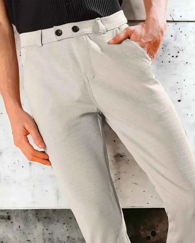 Men Regular Fit Silver Cotton Blend Trouser