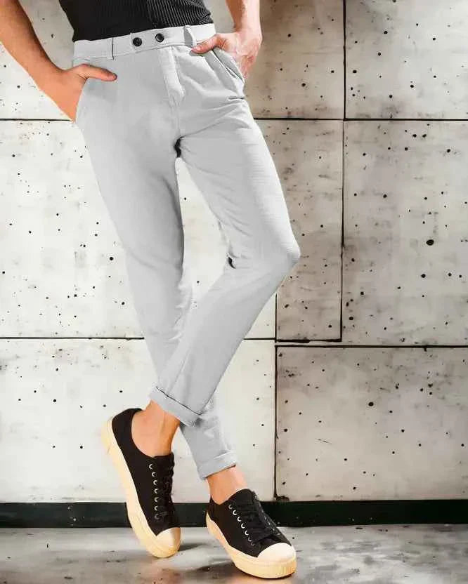 Men Regular Fit Grey Cotton Blend Trouser