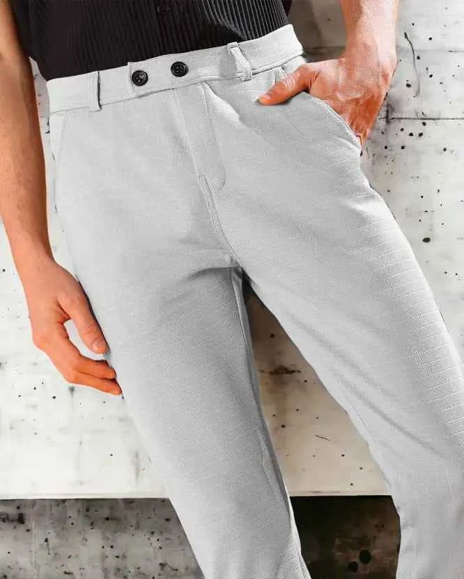 Men Regular Fit Grey Cotton Blend Trouser