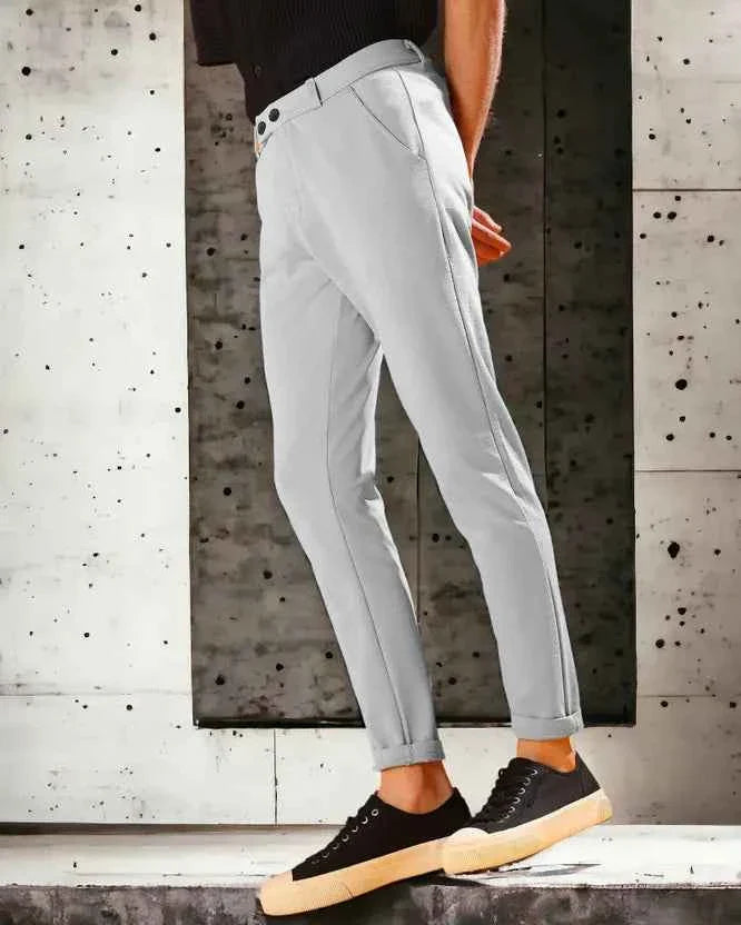 Men Regular Fit Grey Cotton Blend Trouser