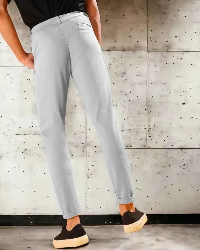 Men Regular Fit Grey Cotton Blend Trouser