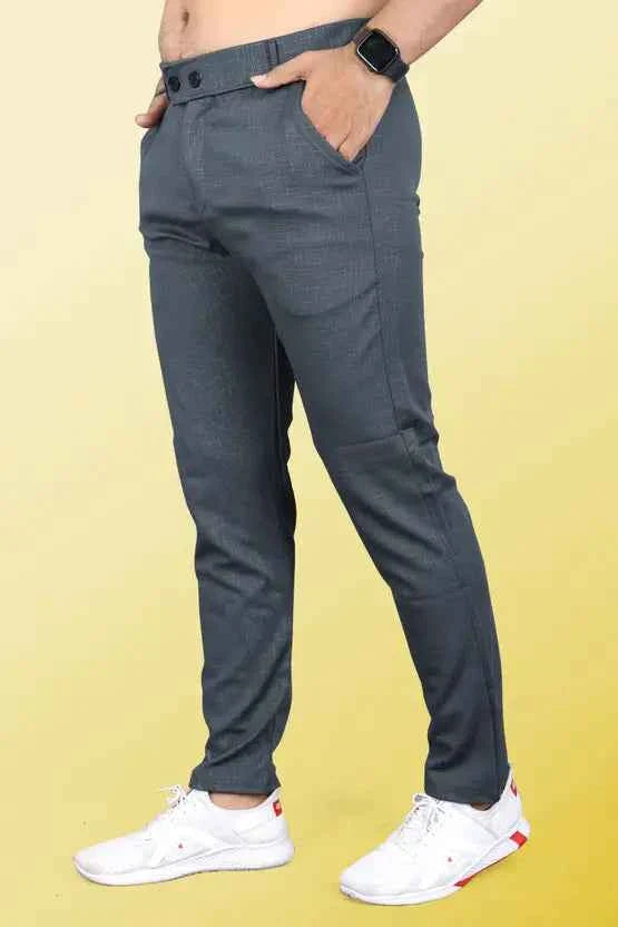 Men Slim Fit Grey Linen Blend Trouser