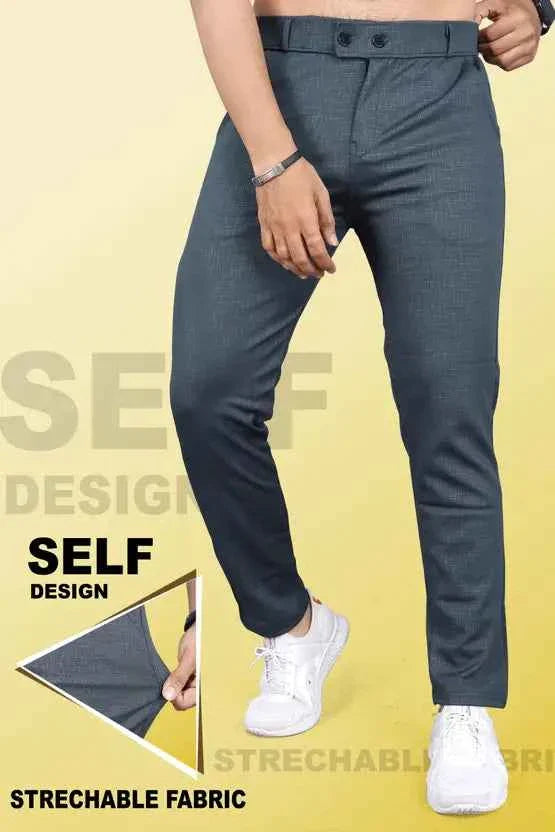 Men Slim Fit Grey Linen Blend Trouser