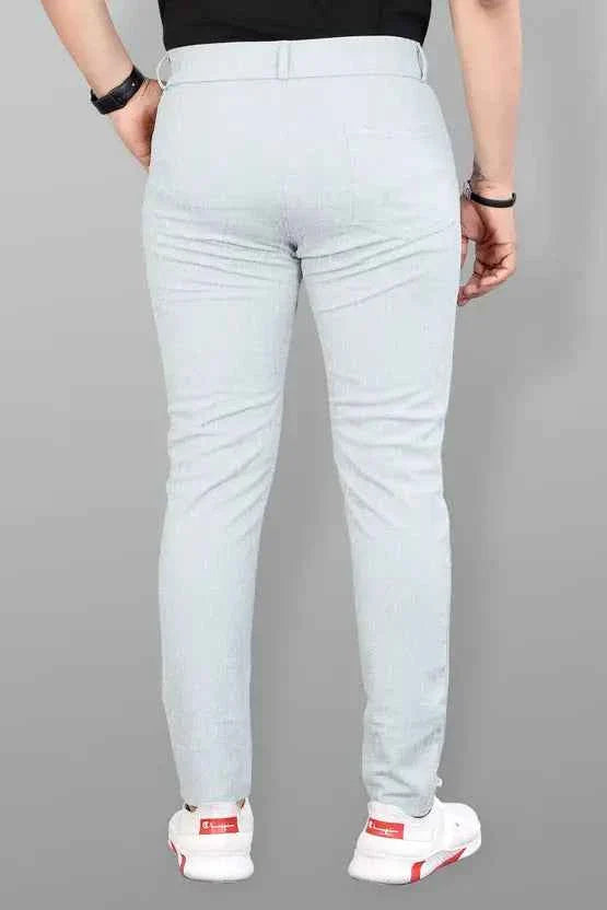 Men Slim Fit Grey Lycra Blend Trousers