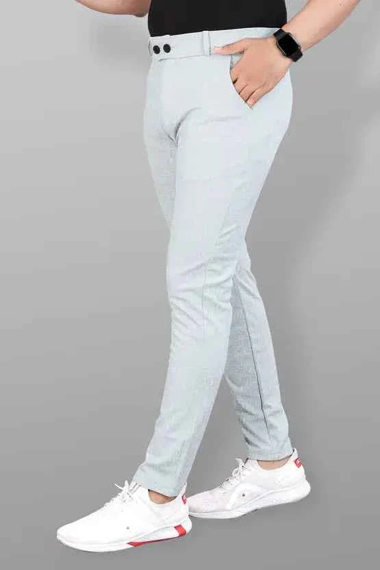 Men Slim Fit Grey Lycra Blend Trousers
