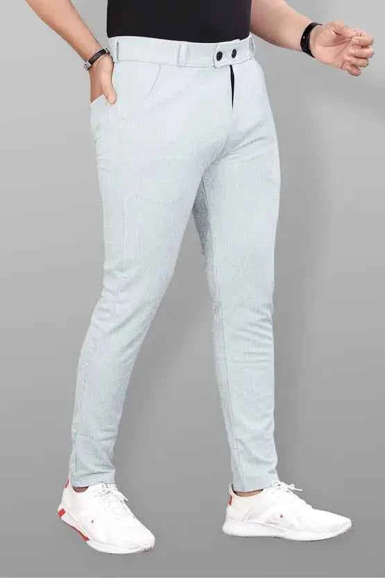 Men Slim Fit Grey Lycra Blend Trousers