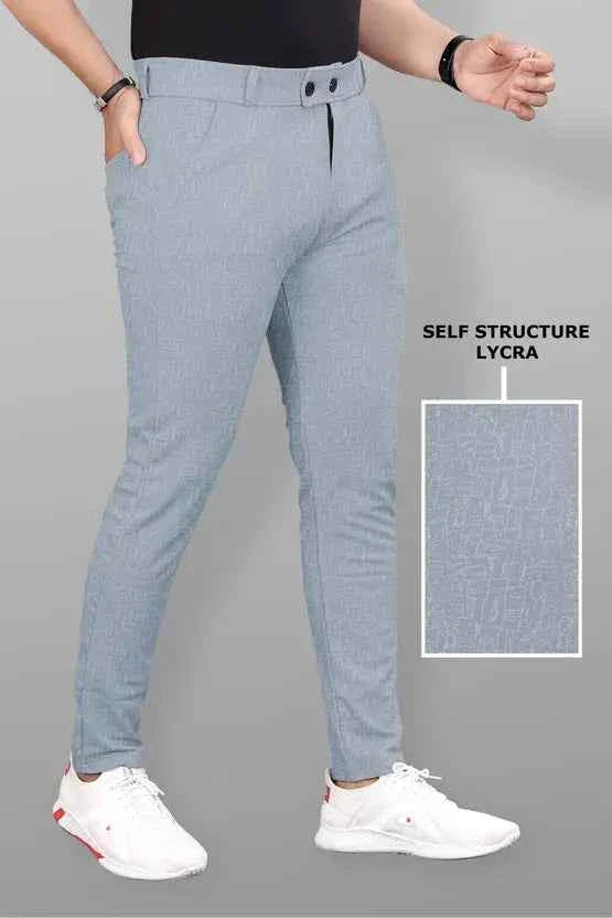Men Slim Fit Silver Lycra Blend Trouser