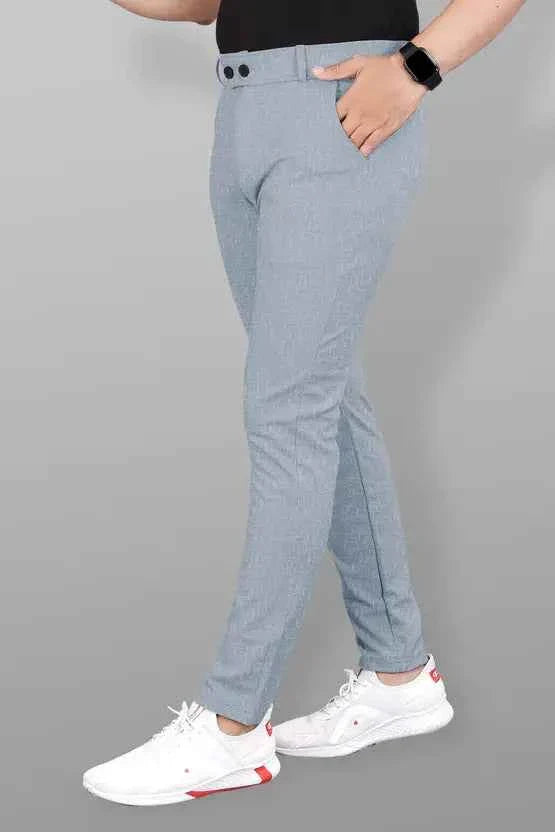 Men Slim Fit Silver Lycra Blend Trouser