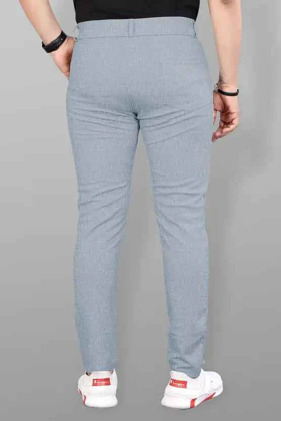 Men Slim Fit Silver Lycra Blend Trouser
