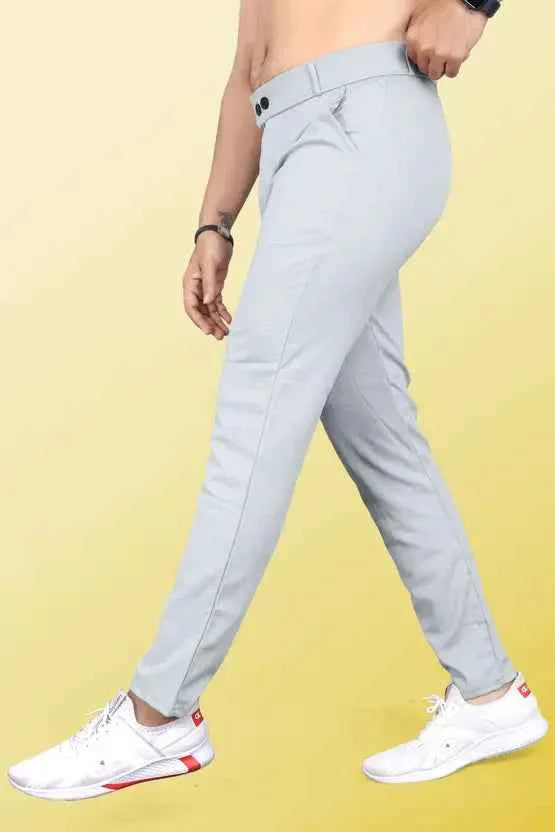 Men Slim Fit Silver Linen Blend Trouser