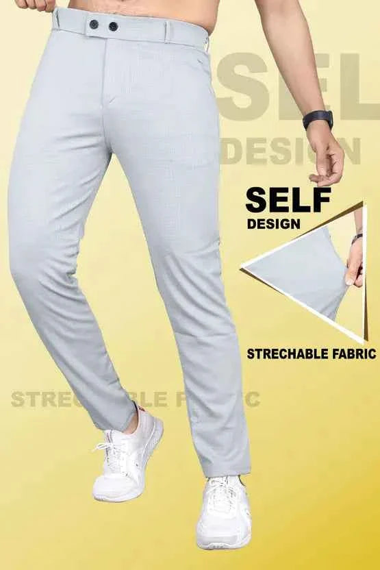 Men Slim Fit Silver Linen Blend Trouser