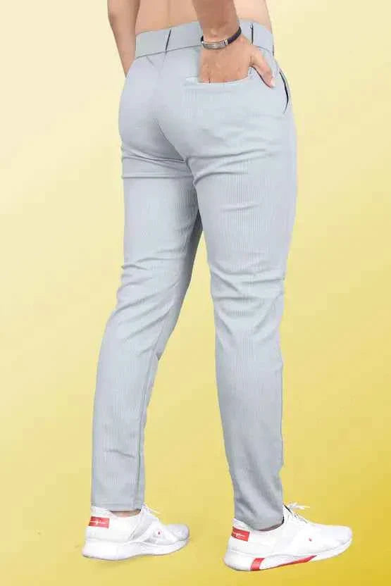 Men Slim Fit Silver Linen Blend Trouser