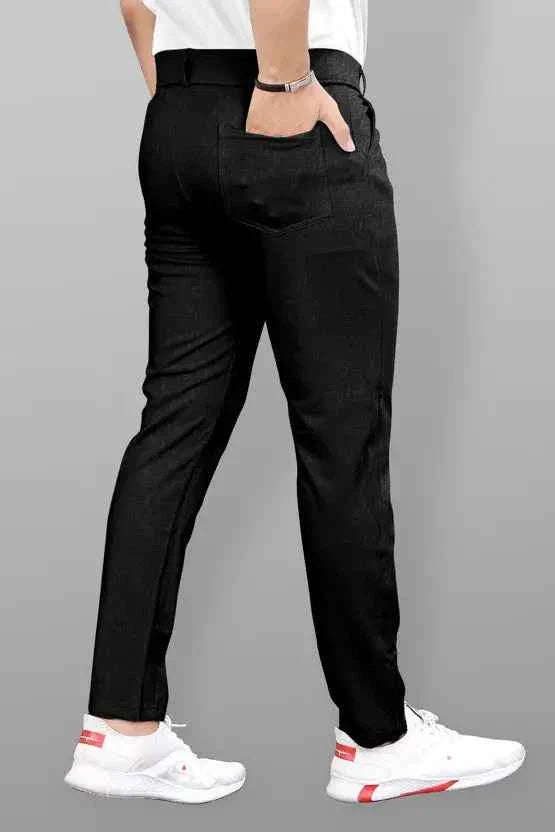Men Slim Fit Black Lycra Blend Trousers