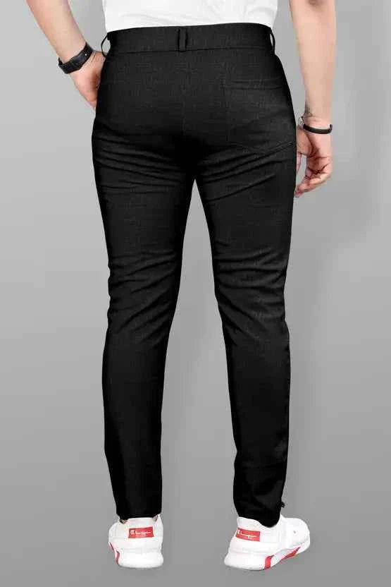 Men Slim Fit Black Lycra Blend Trousers