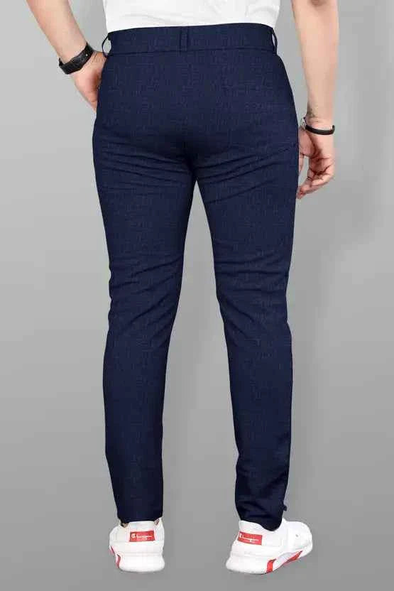Men Slim Fit Blue Lycra Blend Trousers