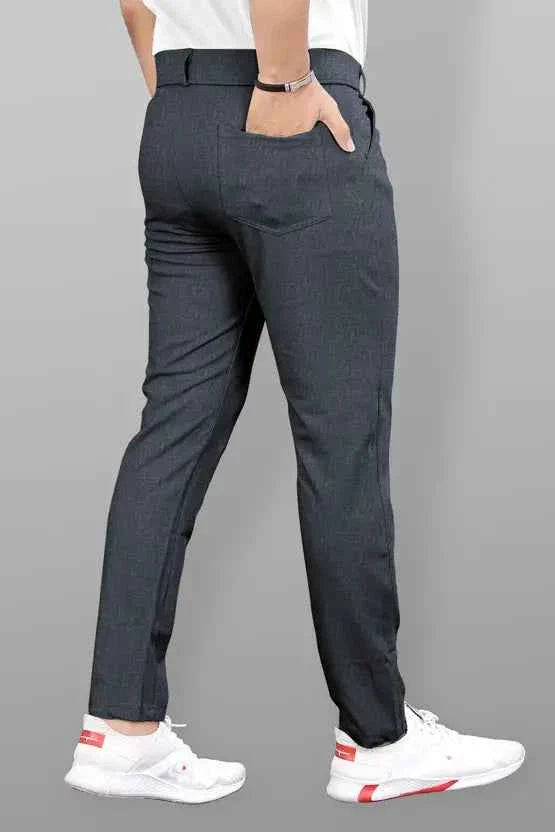 Men Slim Fit Grey Lycra Blend Trousers