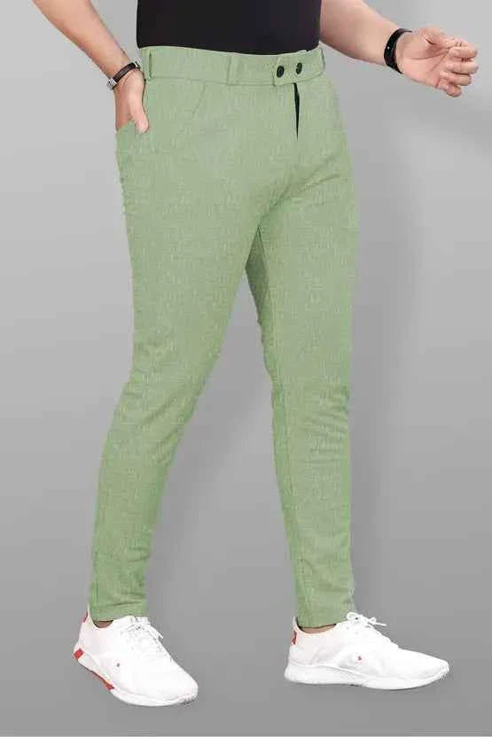 Men Slim Fit Green Lycra Blend Trousers