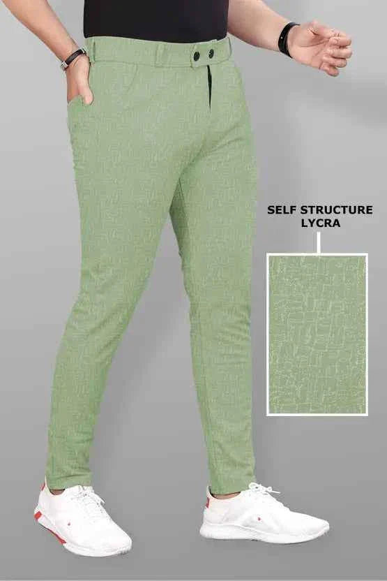 Men Slim Fit Green Lycra Blend Trousers
