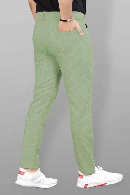 Men Slim Fit Green Lycra Blend Trousers