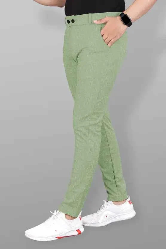 Men Slim Fit Green Lycra Blend Trousers