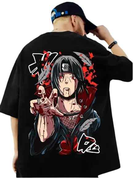 Anime Graphic T-Shirts Collection, Oversized Black Cotton