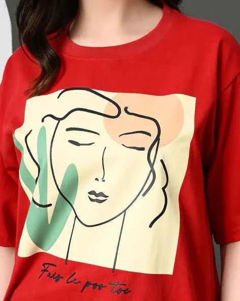 OYEEBRO Women Graphic Print Regular Fit Round-Neck T-Shirt