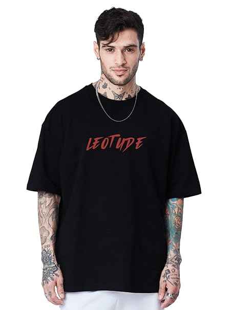 LEOTUDE Men's Cottonblend Oversized Half Sleeve Tshirt