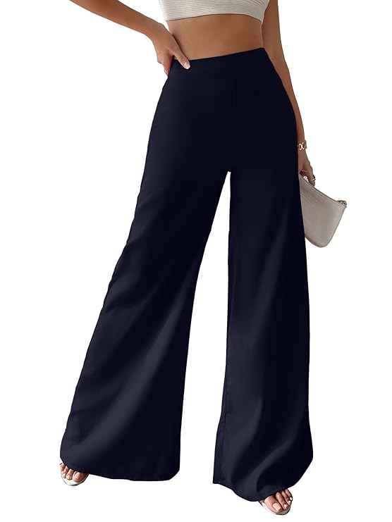 Sugathari Women's Black Frenchy High Waist Wide Leg Korean Baggy Pant Trousers (Pant 117)
