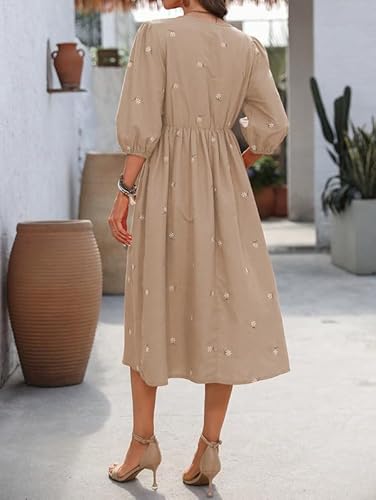 SMOWKLY Cotton Blend Women's Casual Solid Printed Dress Mid-Length Maxi Dress