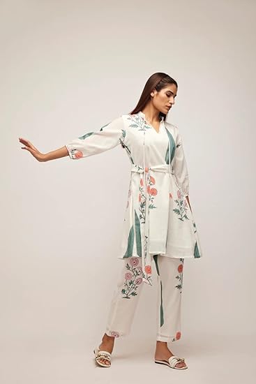 Soft White & Green Ethnic Co-ord for Casual