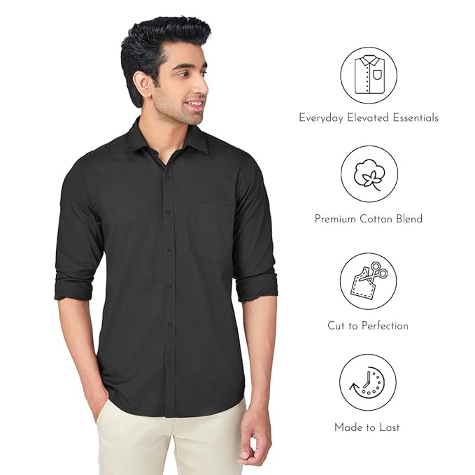 MARKRICH Men's Solid 100% Slim Stylish Full Sleeves Spread Collar Casual & Formal Cotton Shirt