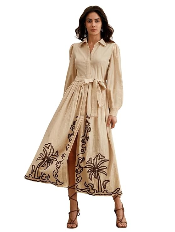 SMOWKLY Cotton Blend Women's Casual Solid Printed Dress Mid-Length Maxi Dress