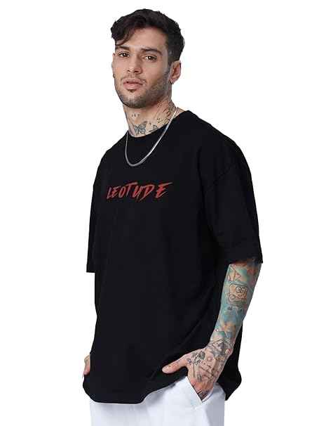 LEOTUDE Men's Cottonblend Oversized Half Sleeve Tshirt