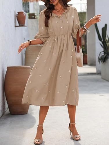 SMOWKLY Cotton Blend Women's Casual Solid Printed Dress Mid-Length Maxi Dress