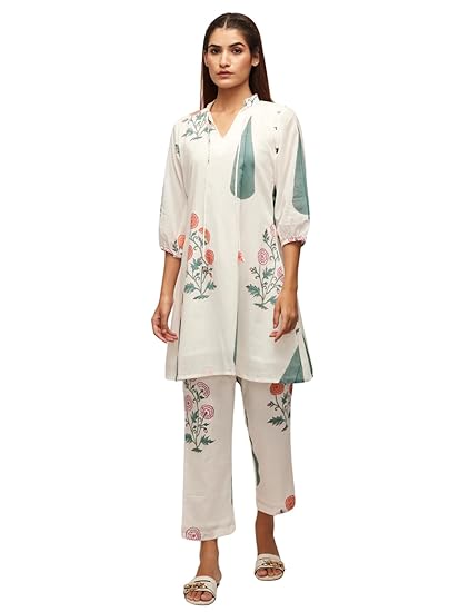Soft White & Green Ethnic Co-ord for Casual