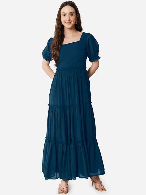 Femvy Designer Georgette Solid Gown for Women 761