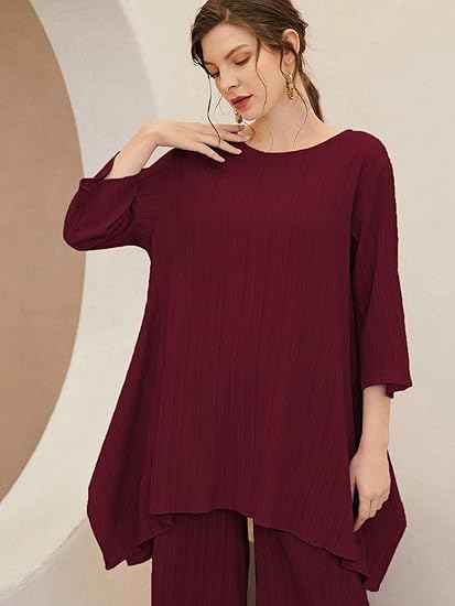 TADKEE Women's Solid Color Round Neck 3/4 Sleeve Co-ord Set | Casual Wear Co ord Set | Kurta Set for Women