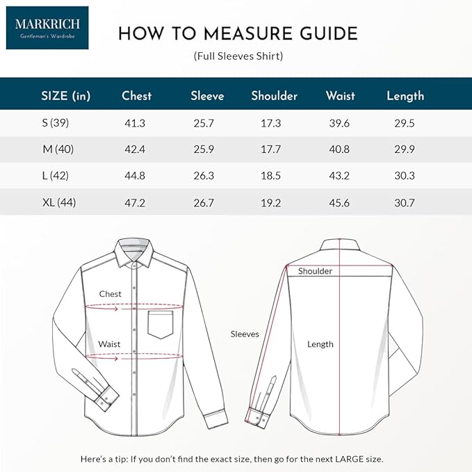 MARKRICH Men's Solid 100% Slim Stylish Full Sleeves Spread Collar Casual & Formal Cotton Shirt