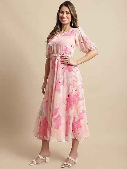 Tee Projekt Women's Georgette Maxi Dress| Digital Print Floral Printed Western Ethnic Gown |Maxi Dress Casual Wear