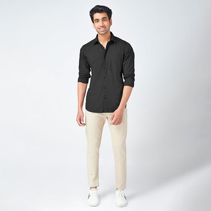 MARKRICH Men's Solid 100% Slim Stylish Full Sleeves Spread Collar Casual & Formal Cotton Shirt