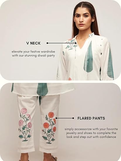 Soft White & Green Ethnic Co-ord for Casual