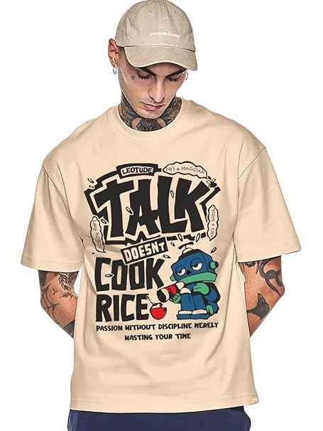 LEOTUDE Half Sleeve Oversized Tshirt for Men