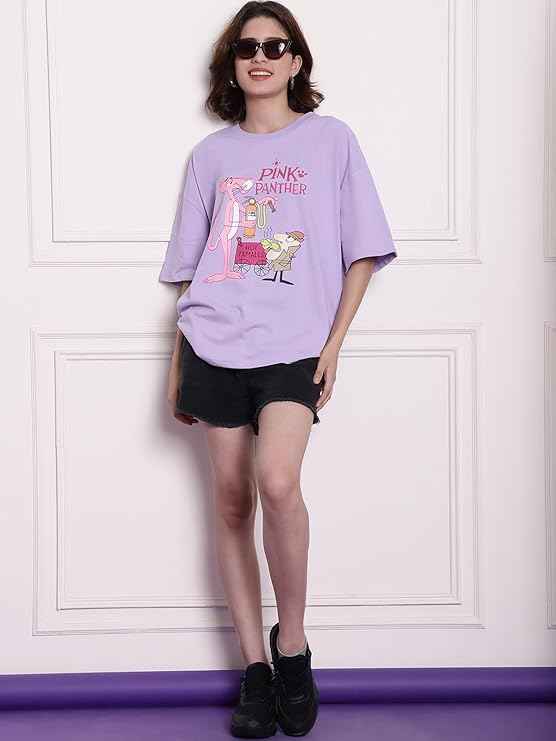 Fabflee Pure Cotton Oversized Baggy Fit Drop Shoulder Latest Aesthetic & Cool Graphic Printed Half Sleeve Tshirt for Women |Casual Loose Korean T-Shirt